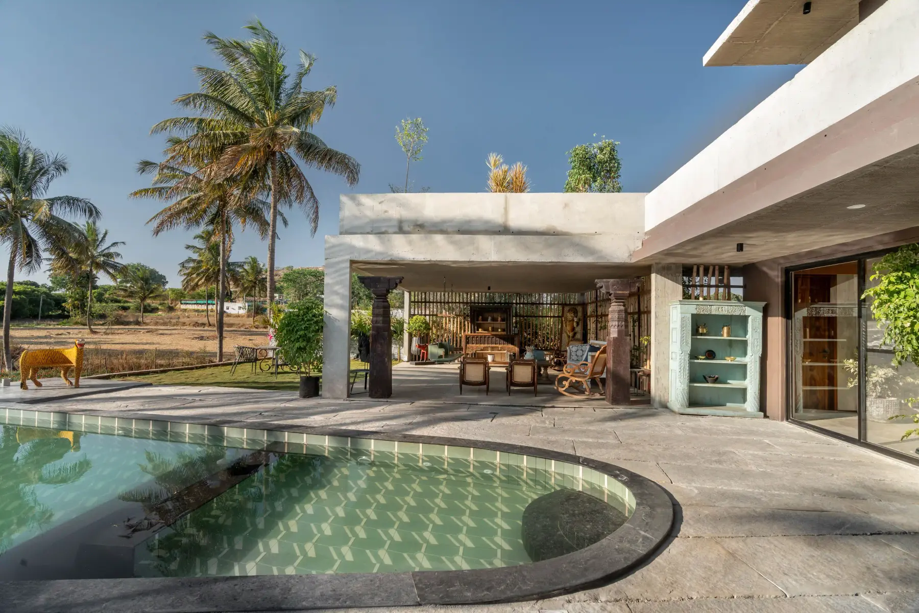 The open-sided pavilion beside the pool at Villa Nirvaana
