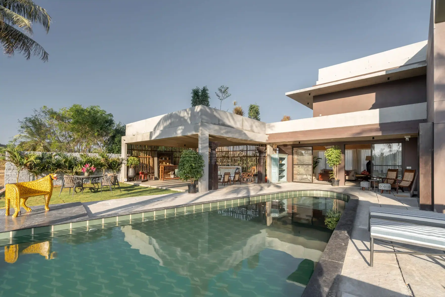 The pool and open pavilion at Villa Nirvaana